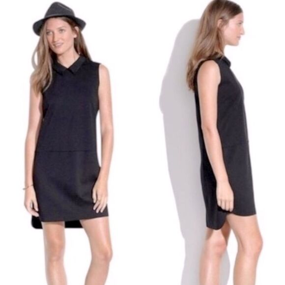 Madewell - Black Shift Sleeveless Shirt Tail Collar Dress Rae Hem - Size Large - Picture 1 of 13